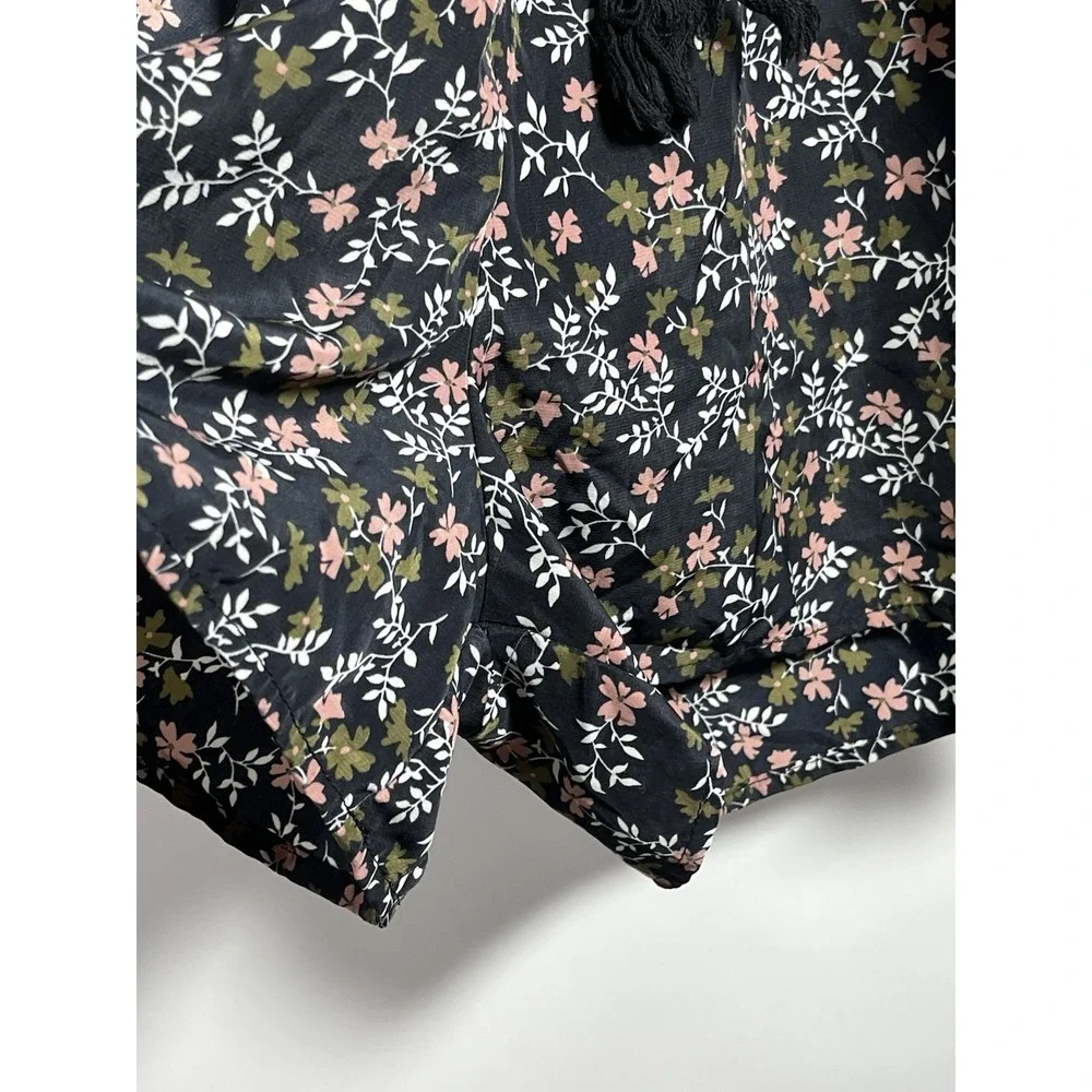 Charlotte Russe Sz Sm Black Pink Floral Long Sleeve‎ Romper Tie Front Light Boho